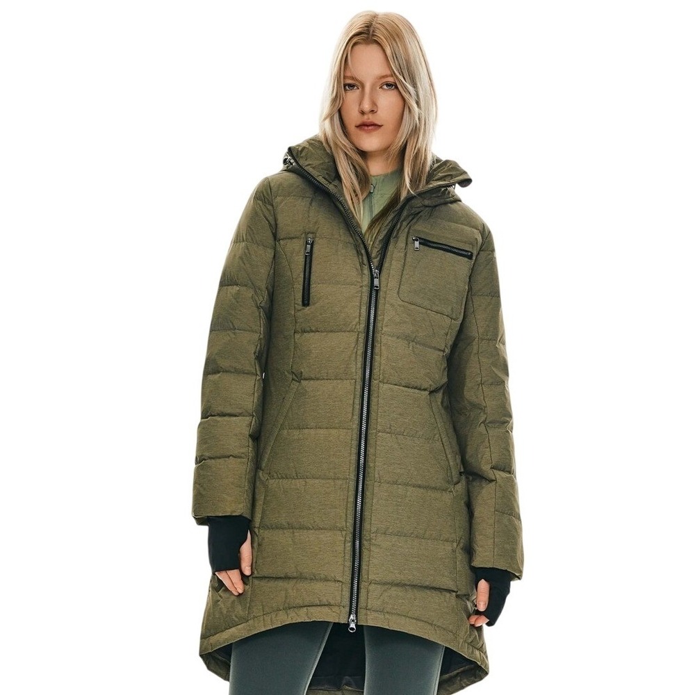 Orolay Slant Pocket Zip Up Puffer Down Coat Armyβ Green Hooded Winter Parka NWT